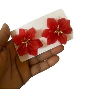Red Flower Statement Earrings - Women Jewelry
